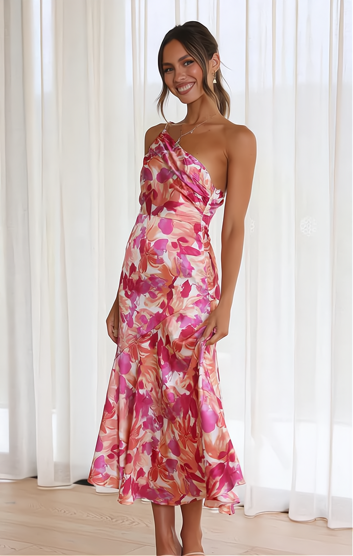 Elegant Floral Asymmetric Dress